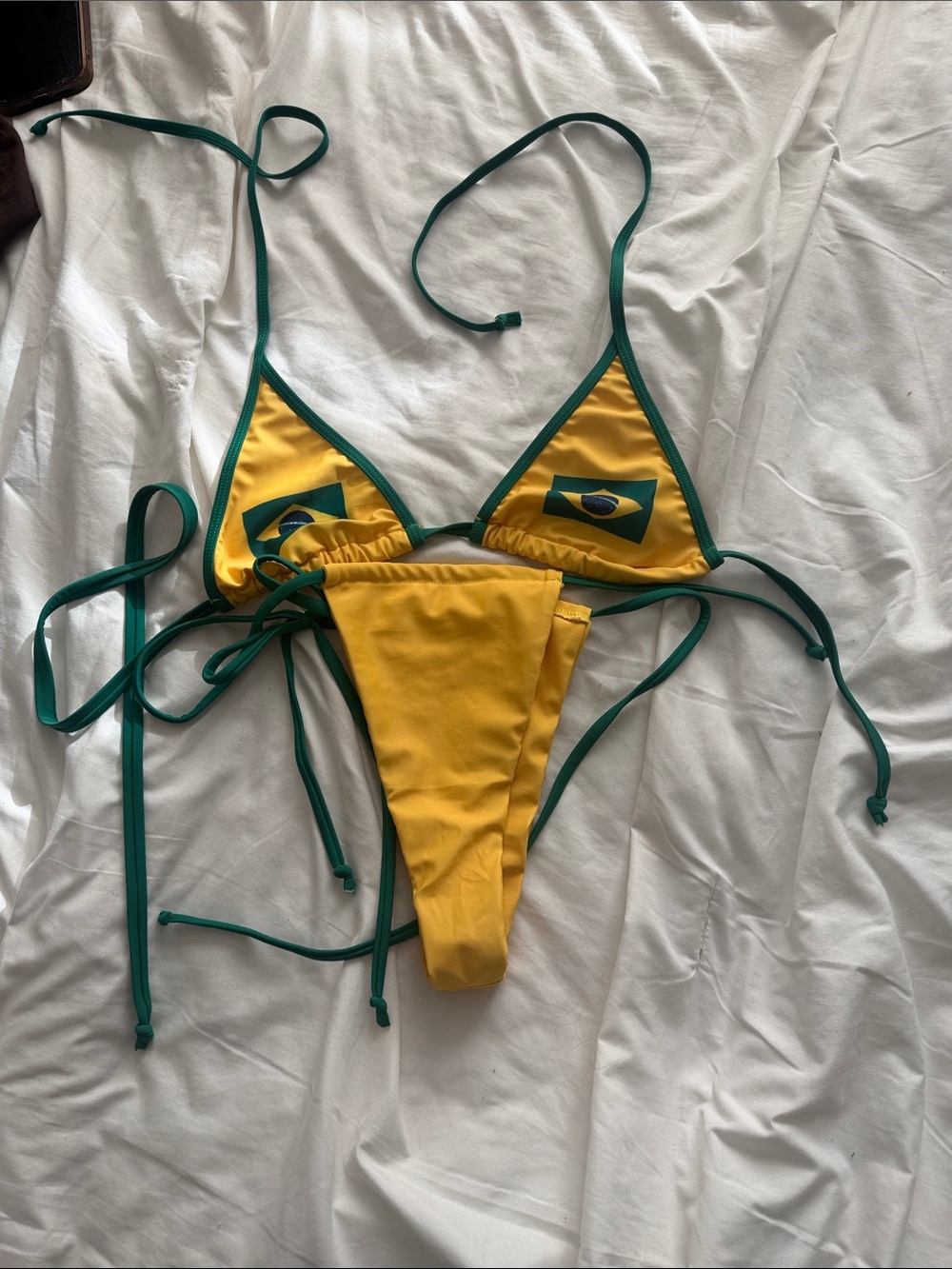Yellow Triangle Bikini with Green Trim - Flag Accent